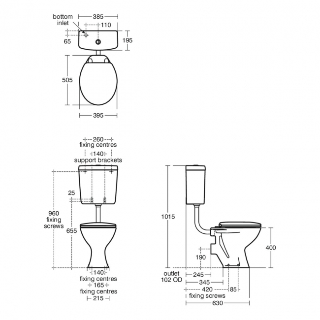 Armitage Shanks Sandringham 21 Low Level Toilet Bottom Inlet Cistern - Gemini Standard Seat