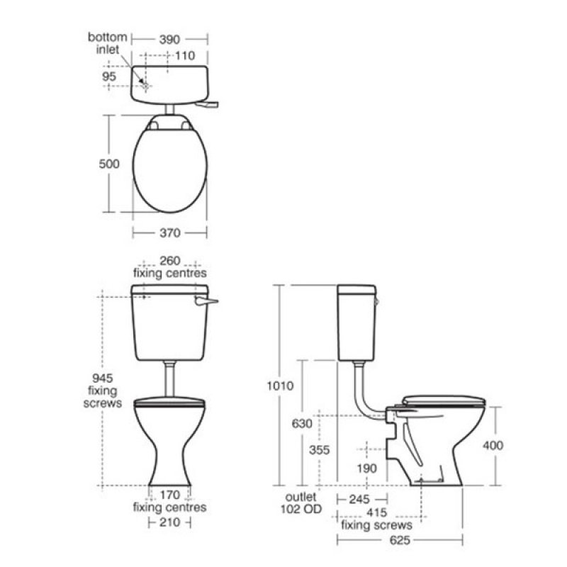 Armitage Shanks Sandringham 21 Low Level Toilet Bottom Inlet Cistern - Standard Seat