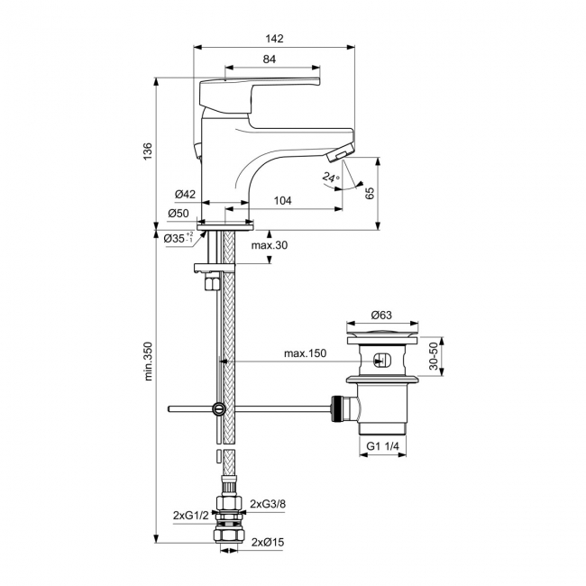 Armitage Shanks Sandringham SL 21 Basin Mixer Tap with Pop Up Waste - Chrome