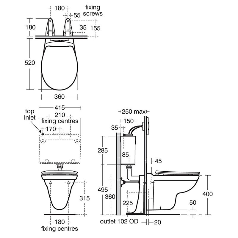 Armitage Shanks Sandringham 21 Wall Hung Toilet (inc Standard Seat)