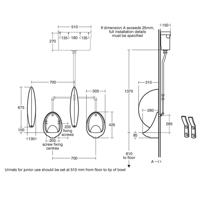 Armitage Shanks Sanura Urinal Bowl 400mm H x 300mm W - Concealed Fitting