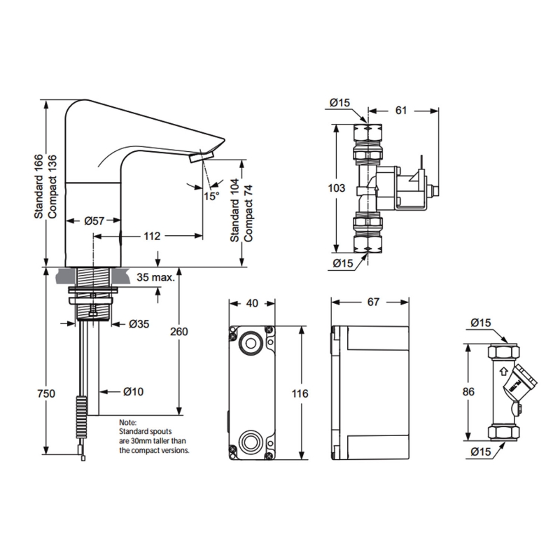Armitage Shanks Sensorflow 21 Basin Mixer Tap | A4122AA | Deck Mounted ...