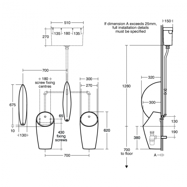Armitage Shanks Sphero Maxi Urinal With Back Inlet and Closed Shroud - White
