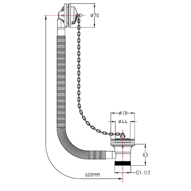 Bayswater Concealed Bath Waste with Grilled Overflow - Chrome