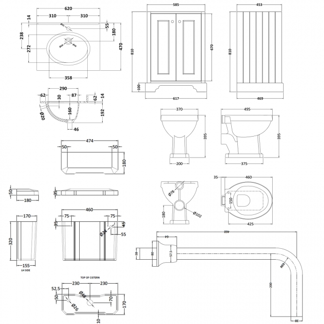 Bayswater Fitzroy Bathroom Suite with Floor Standing Vanity Unit 600mm - 1TH