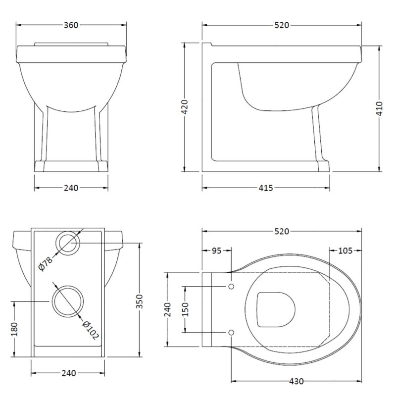 Bayswater Fitzroy Toilet BAYC021 Back to Wall White