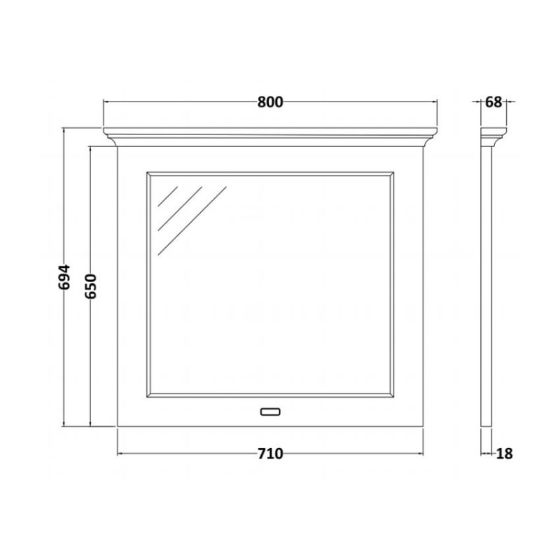Bayswater Flat Bathroom Mirror 800mm Wide - Stiffkey Blue  | Dimension Image