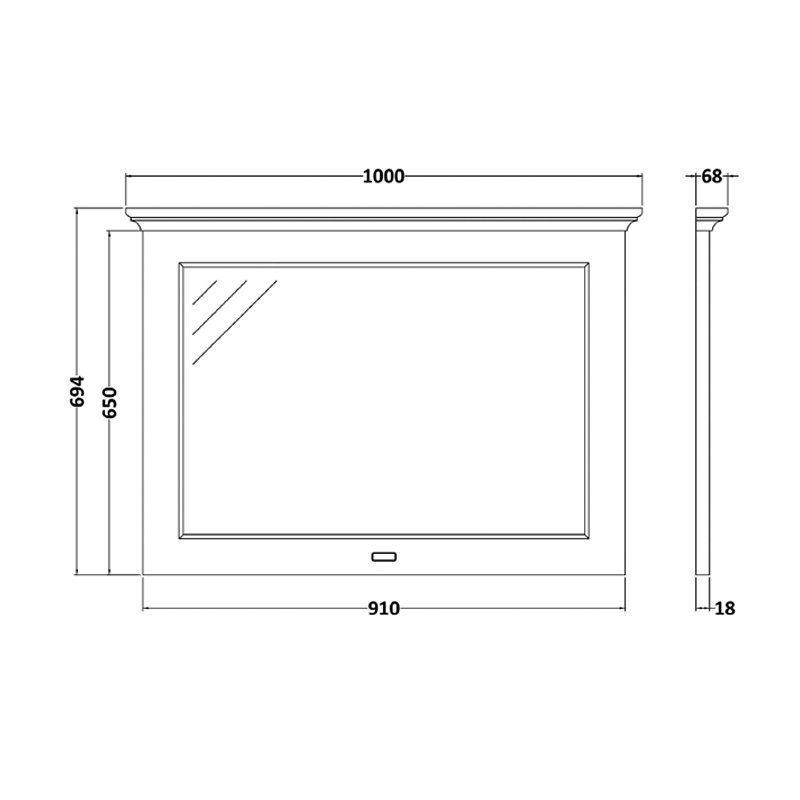 Bayswater Flat Bathroom Mirror 1000mm Wide - Plummett Grey  | Dimension Image