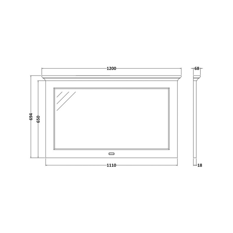 Bayswater Flat Bathroom Mirror 1200mm Wide - Plummett Grey  | Dimension Image