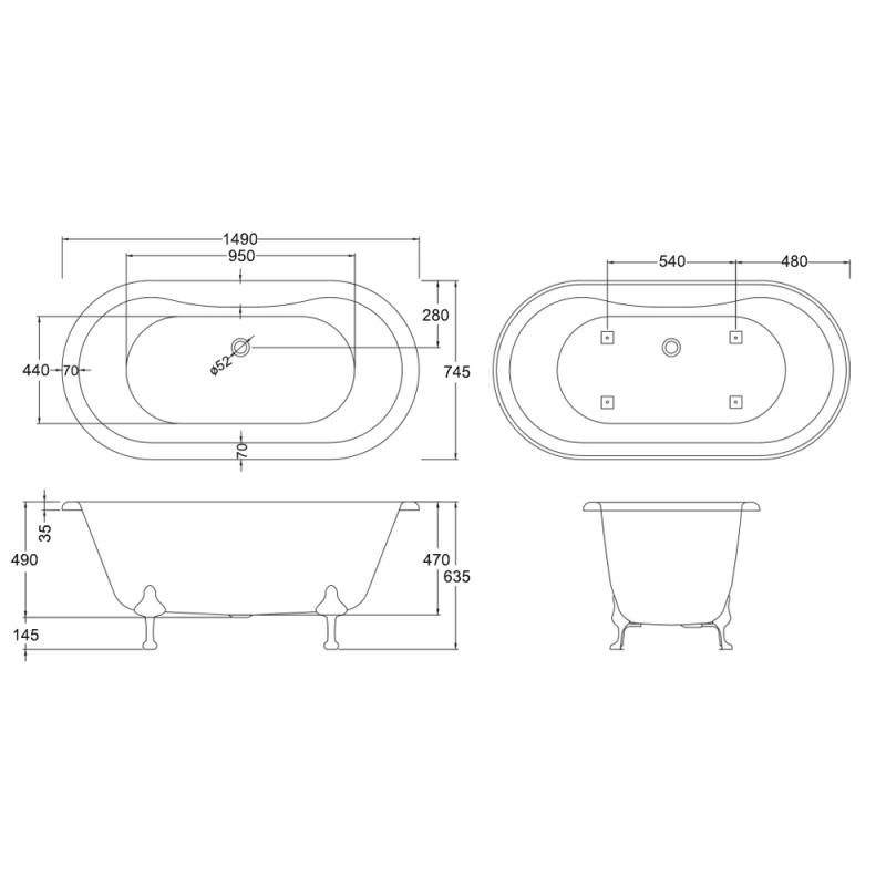 Bayswater Leinster Double Ended Freestanding Bath 1490mm x 745mm
