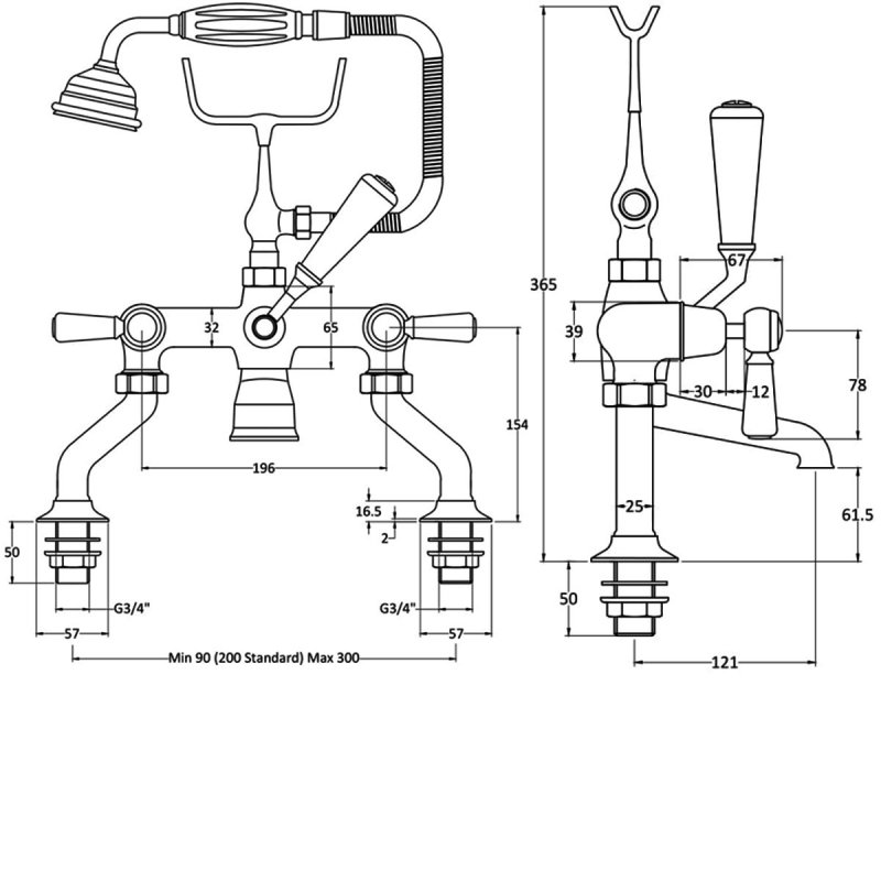 Bayswater Lever Dome Bath Shower Mixer BAYT344 Pillar Mounted