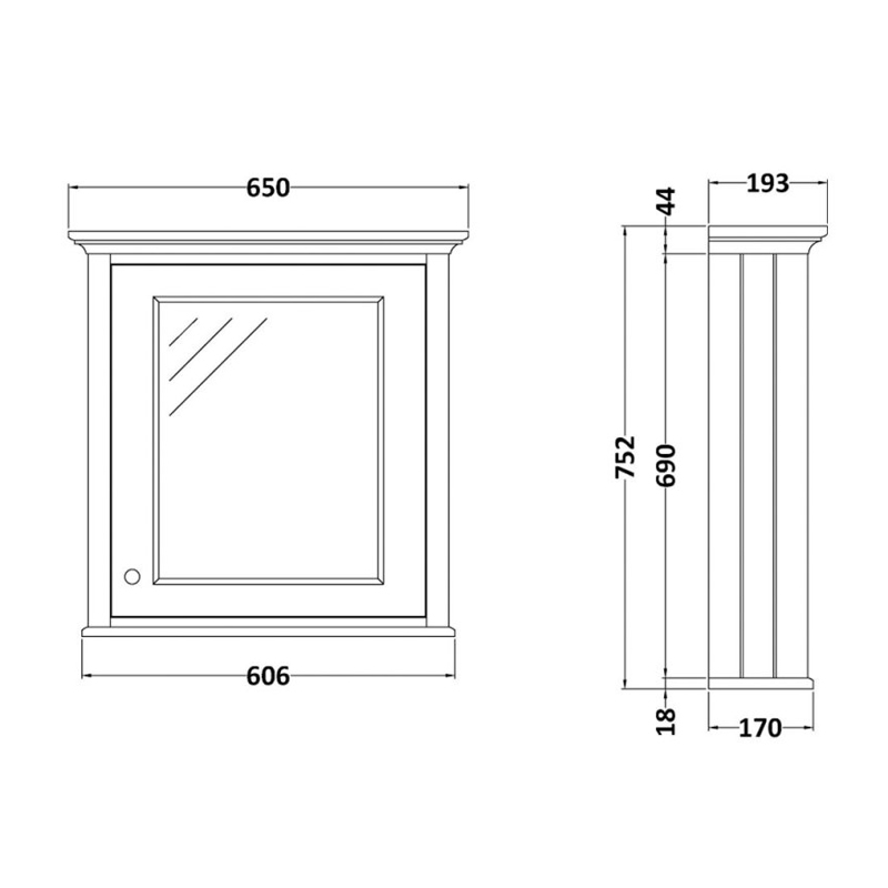Bayswater Plummett Grey Bathroom Cabinet 750mm High x 650mm Wide