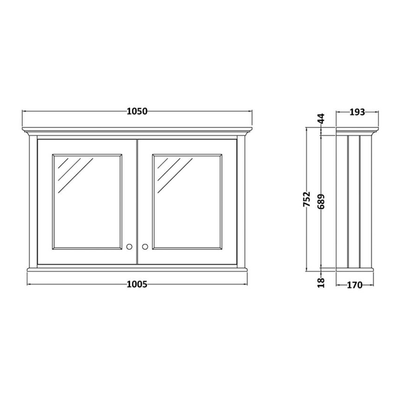 Bayswater Plummett Grey Bathroom Cabinet 750mm High x 1050mm Wide