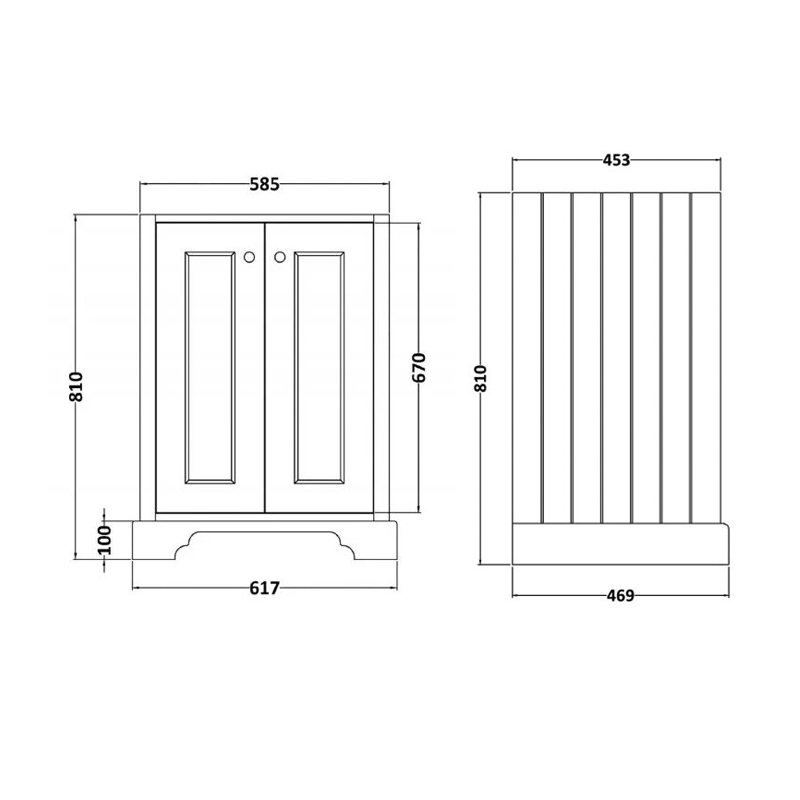 Bayswater Plummett Grey 2-Door Vanity Unit 600mm Wide (Excluding Basin)  | Dimension Image