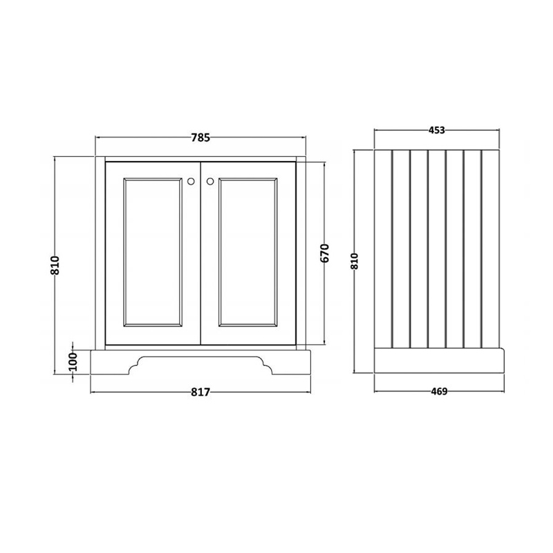 Bayswater Pointing White 2-Door Vanity Unit 800mm Wide (Excluding Basin)  | Dimension Image