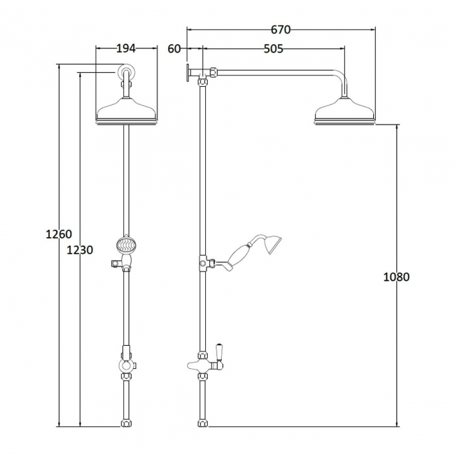 Bayswater Grand Rigid Riser Shower Kit with Fixed Head and Handset White/Chrome