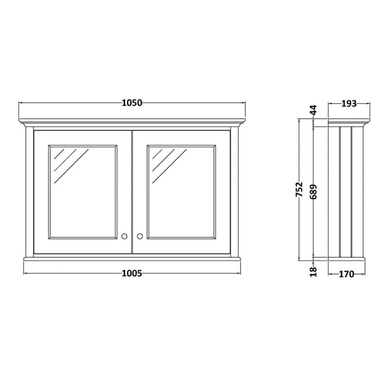 Bayswater Stiffkey Blue Bathroom Cabinet 750mm High x 1050mm Wide  | Dimension Image