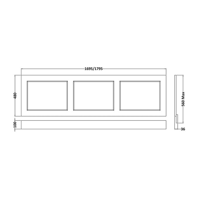 Bayswater Hunter Green  MDF Bath Front Panel 560mm H x 1800mm W  | Dimension Image