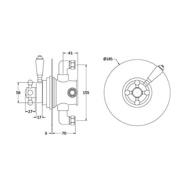 Bayswater Traditional Dual Concealed Concentric Shower Valve White/Chrome