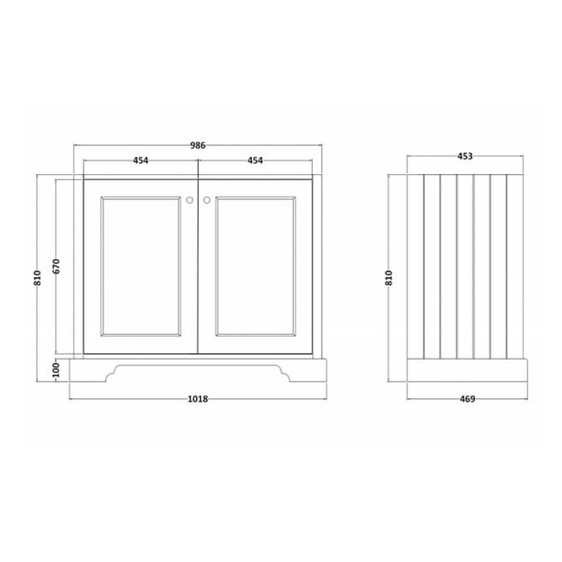 Bayswater Plummett Grey 2-Door Vanity Unit 1000mm Wide (Excluding Basin)  | Dimension Image