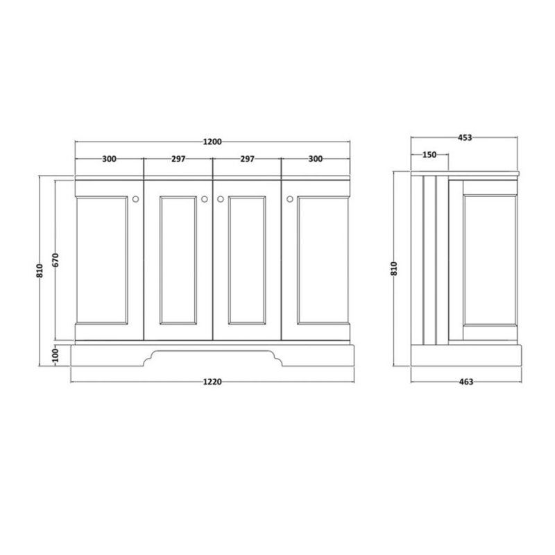 Bayswater Stiffkey Blue 4-Door Curved Vanity Unit 1200mm Wide (Excluding Basin)
