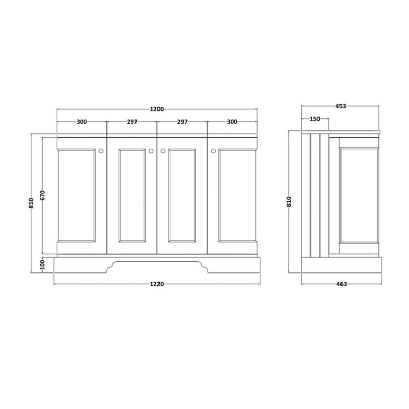 Bayswater Pointing White 4-Door Curved Vanity Unit 1200mm Wide (Excluding Basin)