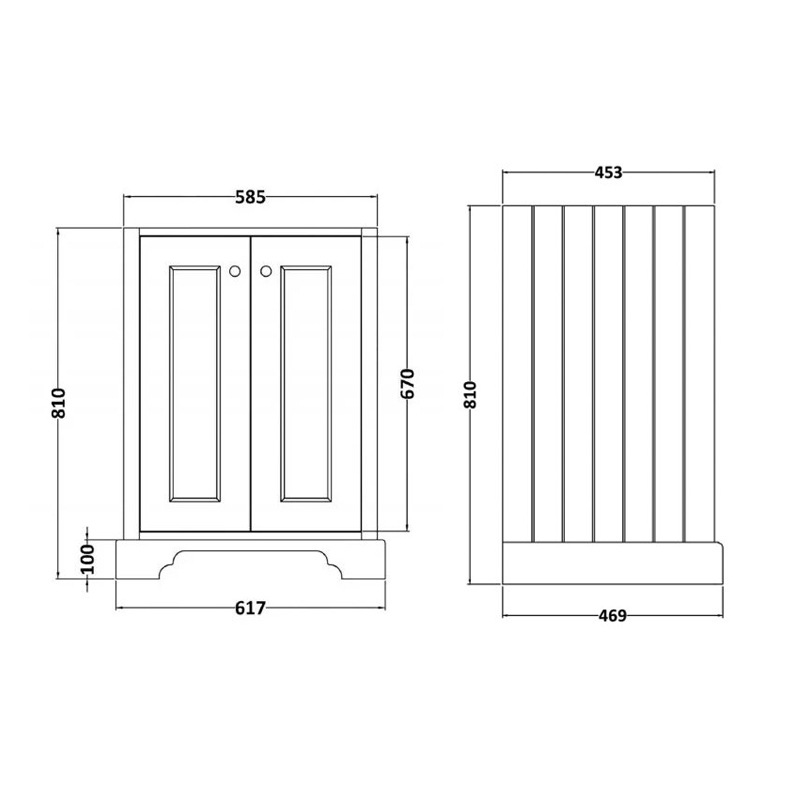 Bayswater Matt Black 2-Door Vanity Unit 600mm Wide (Excluding Basin)  | Dimension Image