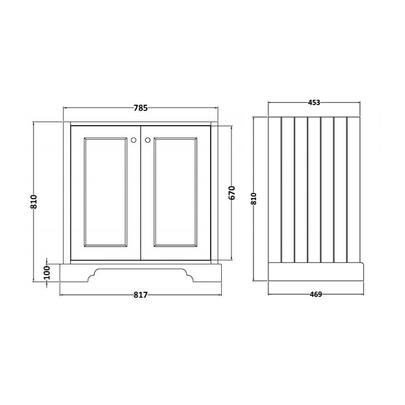 Bayswater Matt Black 2-Door Vanity Unit 800mm Wide (Excluding Basin)