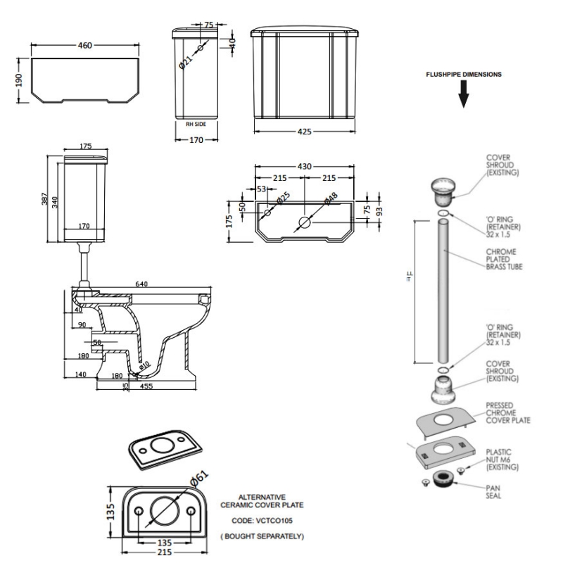 Bayswater Victrion Toilet VCT001+VCCC102+VCLF001PCP Low Level White
