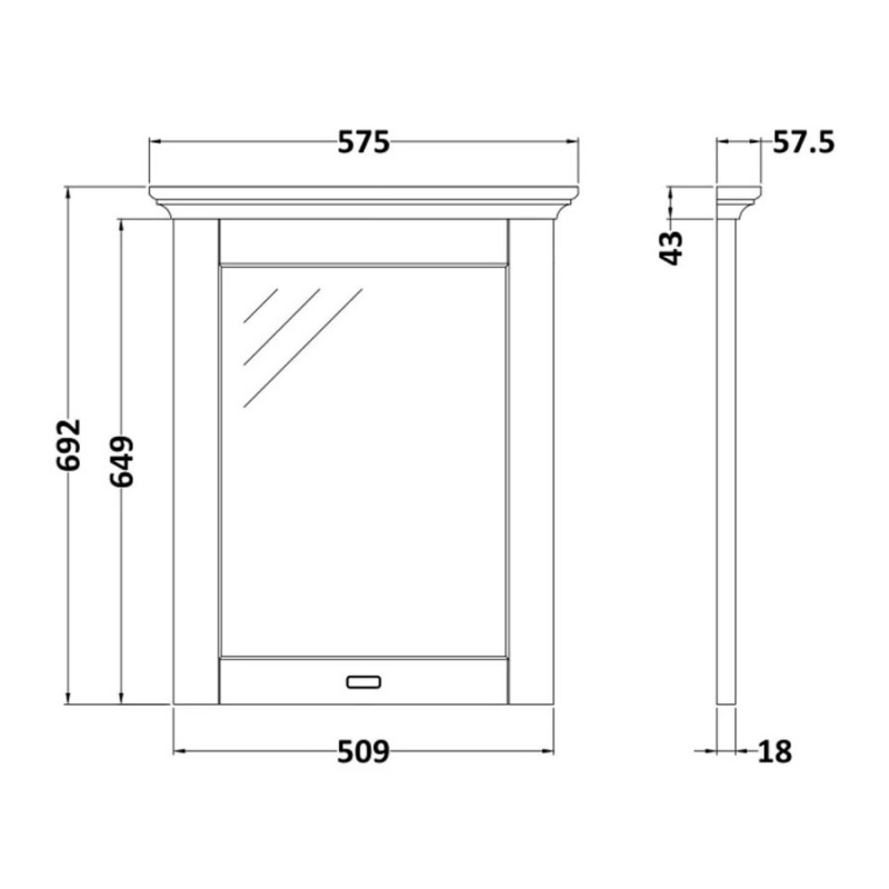Bayswater Victrion Bathroom Mirror 690mm H x 575mm W - Dark Lead  | Dimension Image