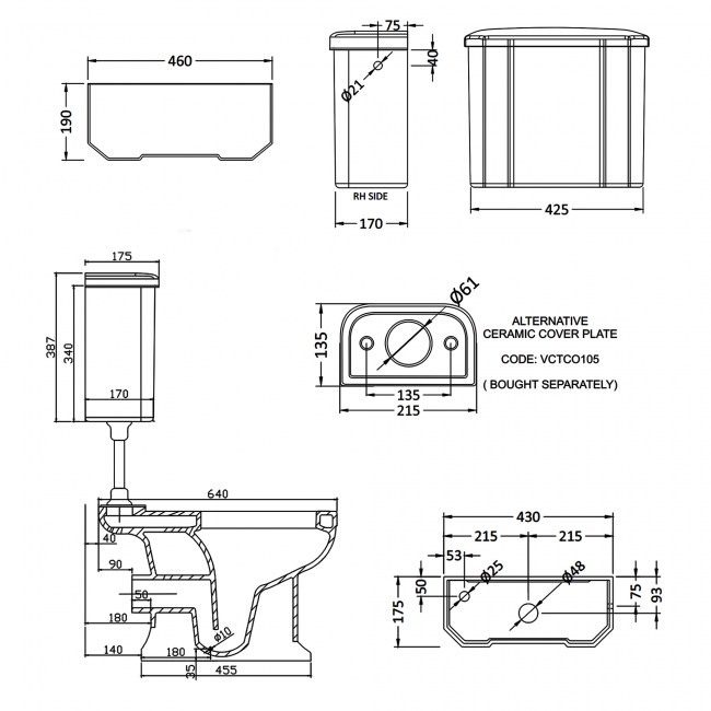 Bayswater Victrion Low Level Pan with Lever Cistern and Flush Pipe White - Excluding Seat
