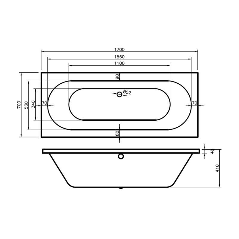 BC Designs Lambert Rectangular Double Ended Bath 1700mm x 700mm - 0 Tap Hole