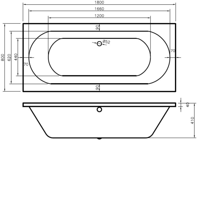 BC Designs Lambert Rectangular Double Ended Bath 1800mm x 800mm - 0 Tap Hole
