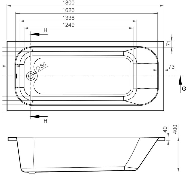 BC Designs Modica Solidblue Rectangular Single Ended Bath 1800mm x 800mm - 0 Tap Hole