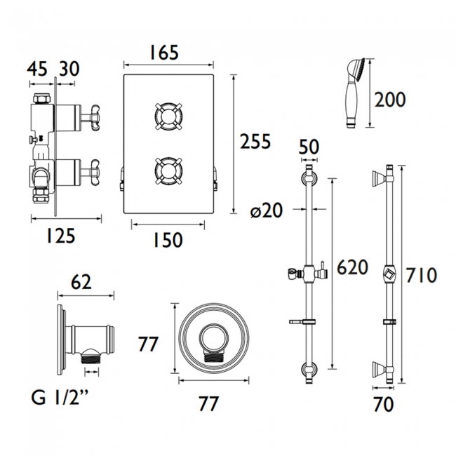 Bristan 1901 Dual Concealed Mixer Shower with Shower Kit