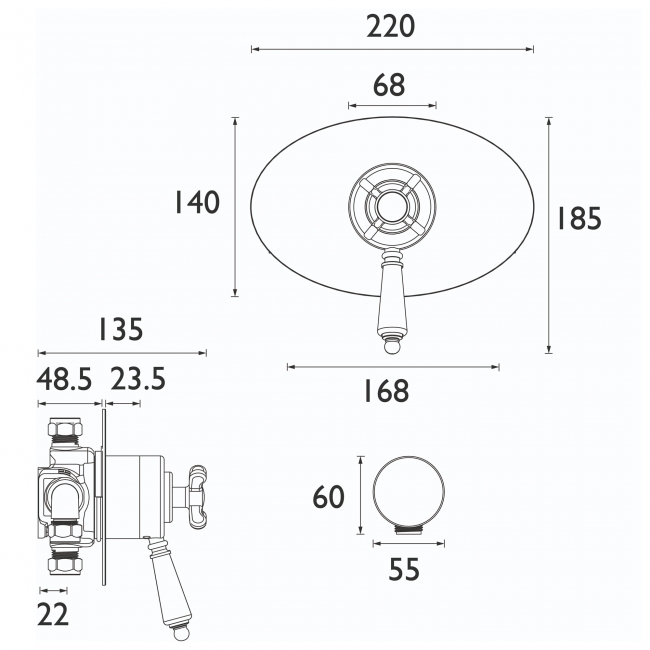 Bristan 1901 Concealed Concentric Shower Valve Only - Chrome