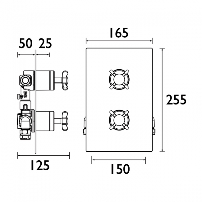 Bristan 1901 Thermostatic Recessed Dual Control Shower Valve with Two Outlet Diverter - Chrome