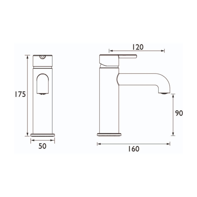 Bristan Altum Basin Mixer Tap Deck Mounted - Brushed Brass  | Dimension Image