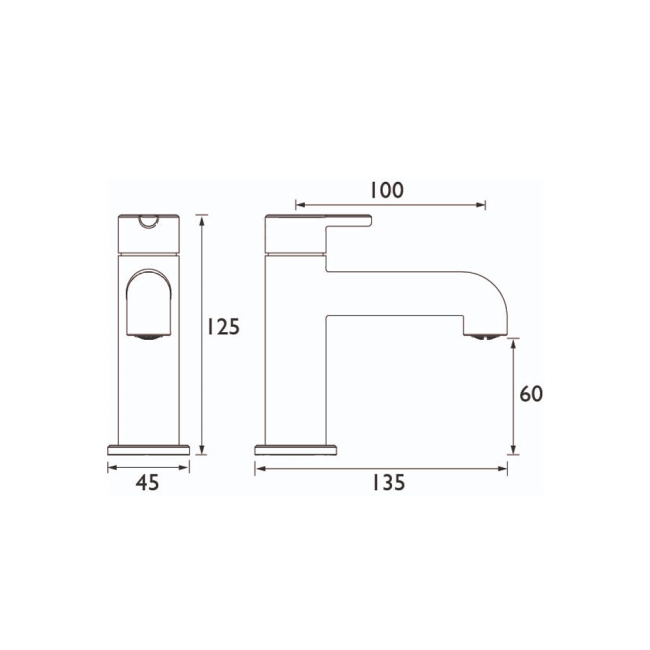 Bristan Altum Basin Taps Pair Pillar Mounted - Black  | Dimension Image