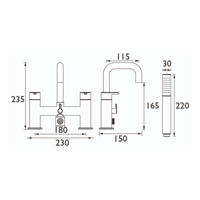 Bristan Altum Bath Shower Mixer Tap Pillar Mounted - Black  | Dimension Image
