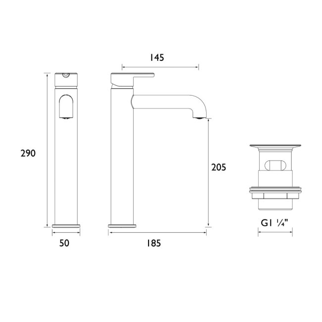 Bristan Altum Eco Start Tall Basin Mixer Tap Deck Mounted - Brushed Brass  | Dimension Image
