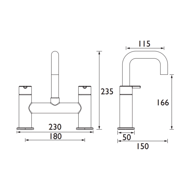 Bristan Altum Bath Filler Tap Pillar Mounted - Brushed Brass  | Dimension Image