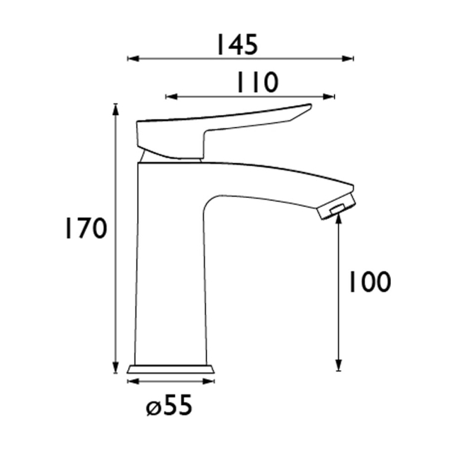 Bristan Apelo Eco Start Basin Mixer Tap with Clicker Waste - Gun Metal  | Dimension Image