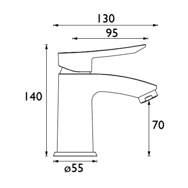 Bristan Apelo Eco Start Small Basin Mixer Tap with Clicker Waste - Chrome  | Dimension Image