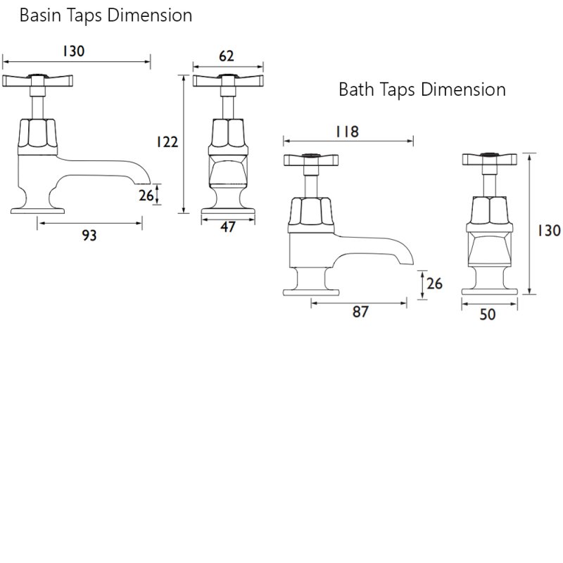 Bristan Art Tap Set D2 1/2 C CD + D2 3/4 C CD Chrome