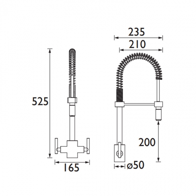 Bristan Artisan Professional Pull-Out Mono Kitchen Sink Mixer Tap Dual Handle - Chrome  | Dimension Image