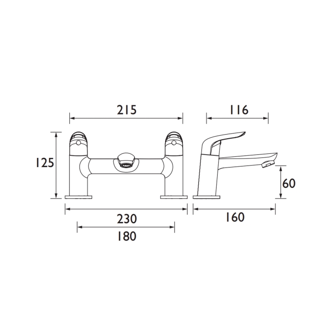 Bristan Aster Bath Filler Tap Pillar Mounted - Chrome  | Dimension Image