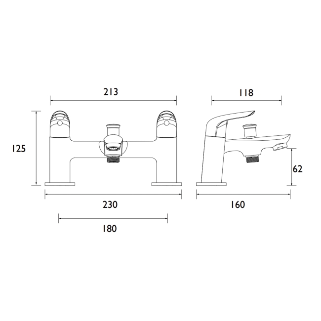 Bristan Aster Bath Shower Mixer Tap Pillar Mounted - Chrome  | Dimension Image