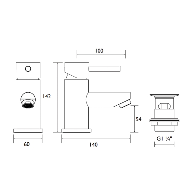 Bristan Blitz Mono Basin Mixer Tap with Clicker Waste - Chrome  | Dimension Image