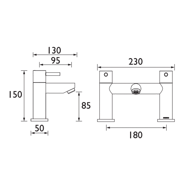 Bristan Blitz Bath Filler Tap Pillar Mounted - Chrome  | Dimension Image